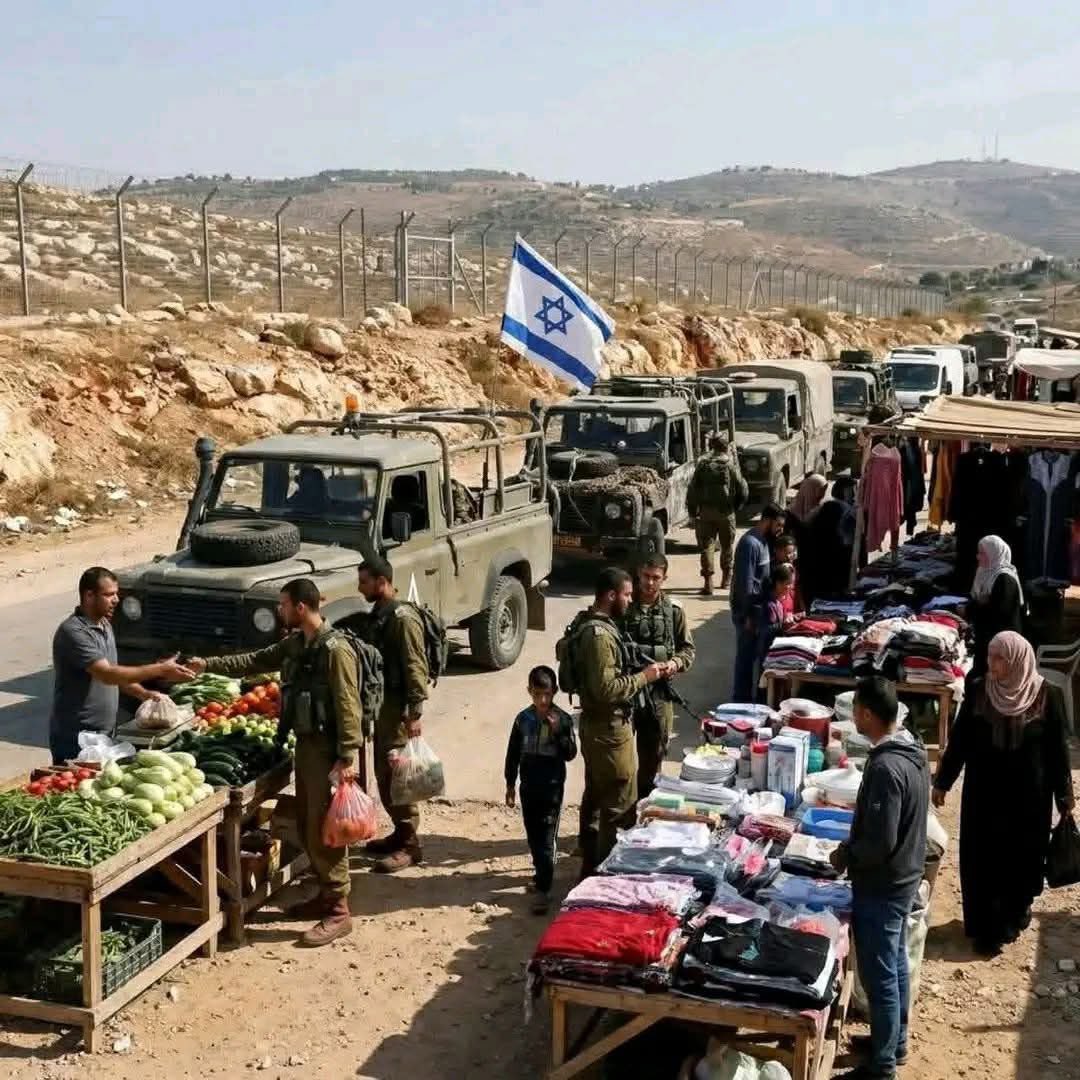MEMDUHASLANN's tweet photo. Bu fotoğraf ne Kudüs'ten, ne Hayfa'dan, ne Yafa'dan, ne Cenin'den, hele hele Gazze'den hiç değil. Burası, fethedilen Suriye topraklarından bir kare. Satıcılar Suriyeli, müşteriler ise ihtilalcı Siyonistlerin askerleri. https://t.co/ixfIqDrgn0