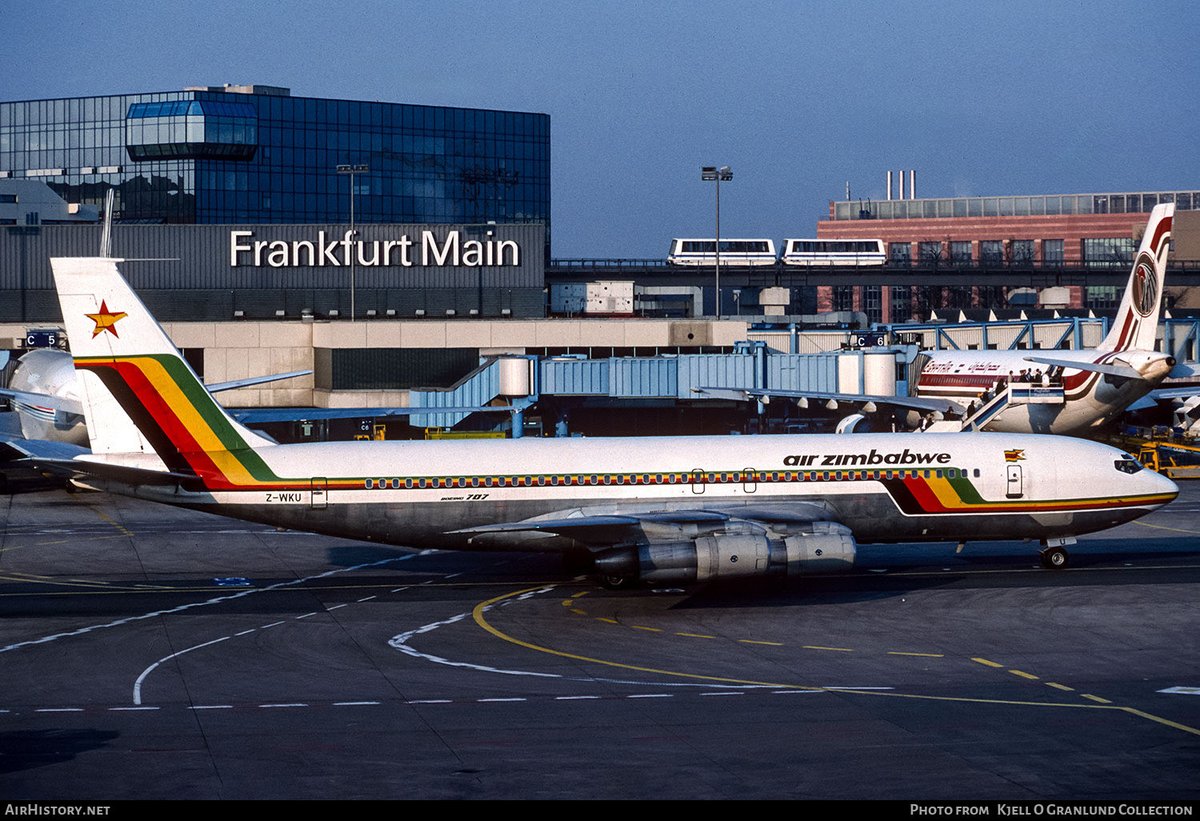 n194at's tweet image. Air Zimbabwe 
Boeing 707-330B Z-WKU 
FRA/EDDF Flughafen Frankfurt Main
October, 1990
Photo credit Kjell O Grandlund Collection 
#AvGeek #Airline #Aviation #AvGeeks #Boeing #B707 #Frankfurt #EDDF @Airport_FRA #Zimbabwe 🇿🇼