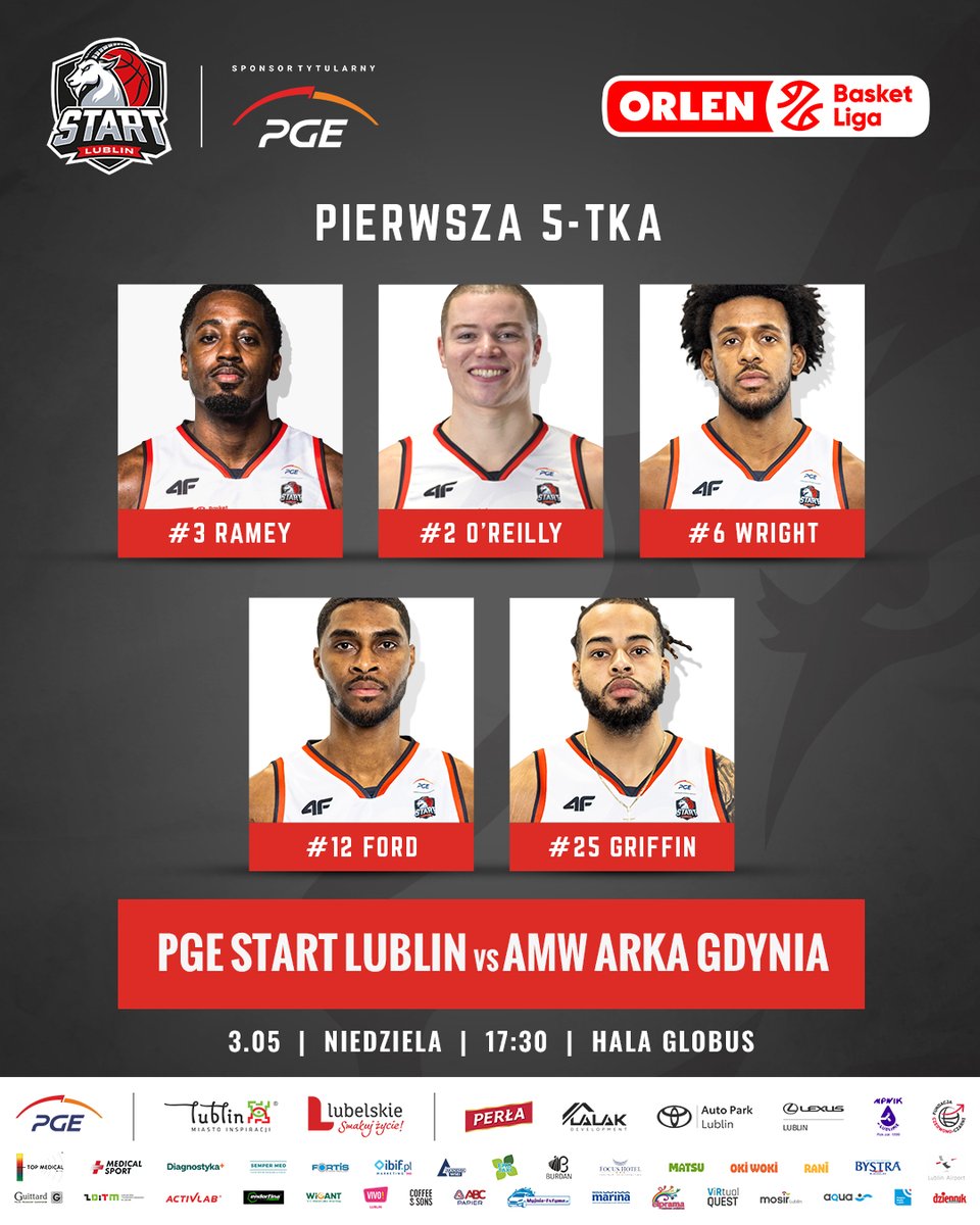 StartLublin's tweet image. W takim składzie rozpoczęliśmy dzisiejszy mecz z @ArkaGdyniaKosz 🏀🔥 Jeśli nie możecie być na trybunach hali Globus, to zachęcamy do śledzenia transmisji na antenie Polsatu Sport lub w usłudze @PolsatBoxGo 🎥

#Lublin #Lubelskie #plkpl #WeAreFamily 🔴⚫