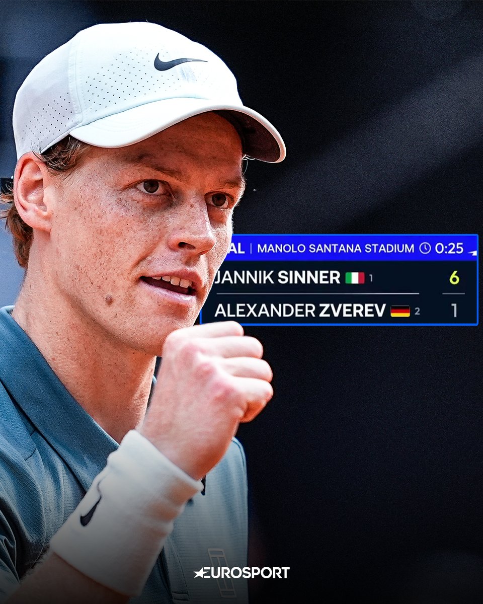 Eurosport_IT's tweet image. 𝐃𝐎𝐌𝐈𝐍𝐀𝐍𝐓𝐄 𝐉𝐀𝐍𝐍𝐈𝐊 🥵⭐️

Sinner vince in scioltezza il primo set 6-1 nella finale contro Zverev in solamente 25 MINUTI 🤯

#Tennis #Madrid #Sinner