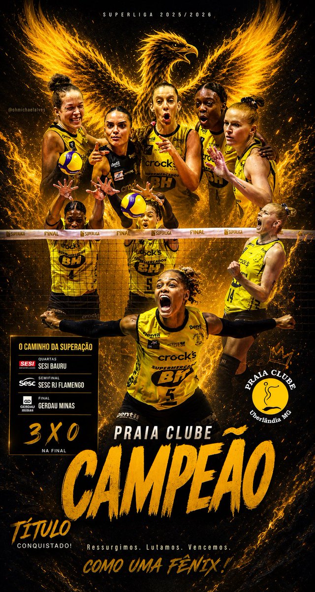 Ressurgiu quando ninguém acreditava. Encarou gigantes, não recuou e na final foi autoridade: 3x0. O Praia não só venceu, renasceu como uma fênix e fez história na Superliga 25/26. 🔥🏆 #VoleiNoSporTV

RESPEITEM A FÊNIX AMARELO E PRETO! 💛🖤💛🖤💛