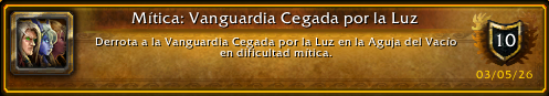 PatriRoxas95's tweet image. 5/6 MM! 😊

¡Acabo de conseguir el logro [Mítica: Vanguardia Cegada por la luz]! #Warcraft #worldofwarcraft
