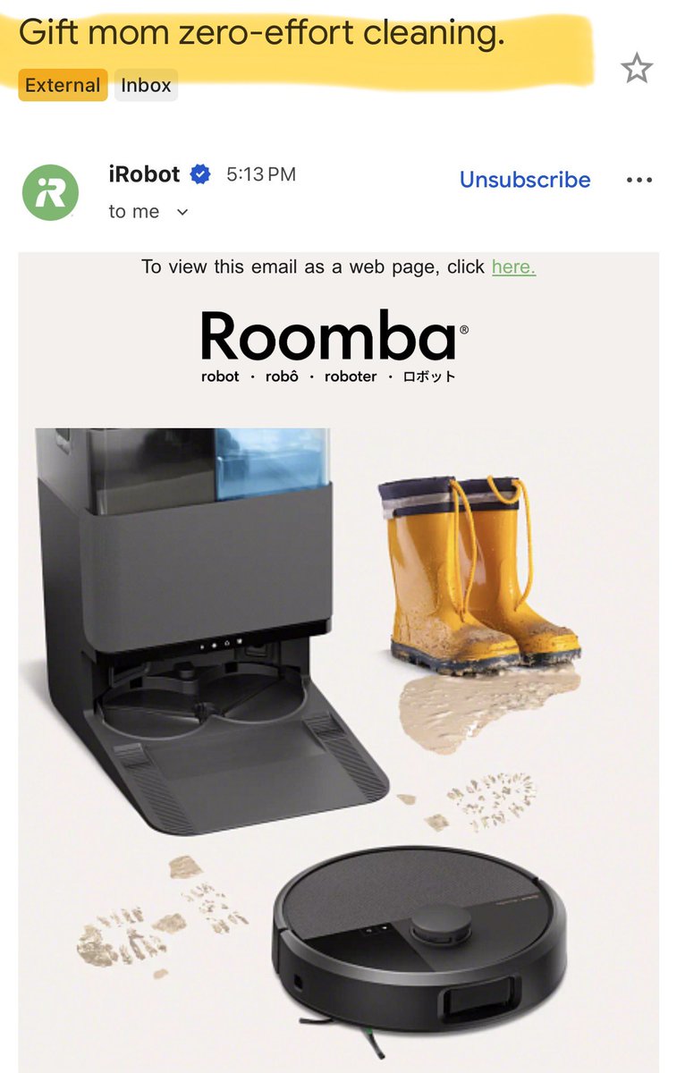 Foundation4girl's tweet photo. In the age of AI and the digital economy, why is the marketing default for mothers still domestic labor? @iRobot @amazon—this isn’t "gifting," it’s reinforcing a ceiling we are working hard to break. Let's market leadership and tech literacy to women, not just vacuums.#MothersDay https://t.co/eKkxsI0EQm