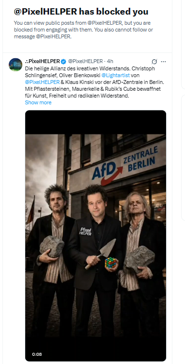 LindaGruenberg's tweet photo. Geblockt zu sein von einer Orga wie Pixelmist ist schon ein Ritterschlag, die Wal für Demokratie opfern wollten, aber mit Klaus Kinski posen, der seine Töchter mißbrauchte. Waltöter+Pädos+Supporter braucht dieses Land wirklich nicht. #Walrettung #Buckelwal #Timmy #Pixelhelper https://t.co/FACfYWkIwr