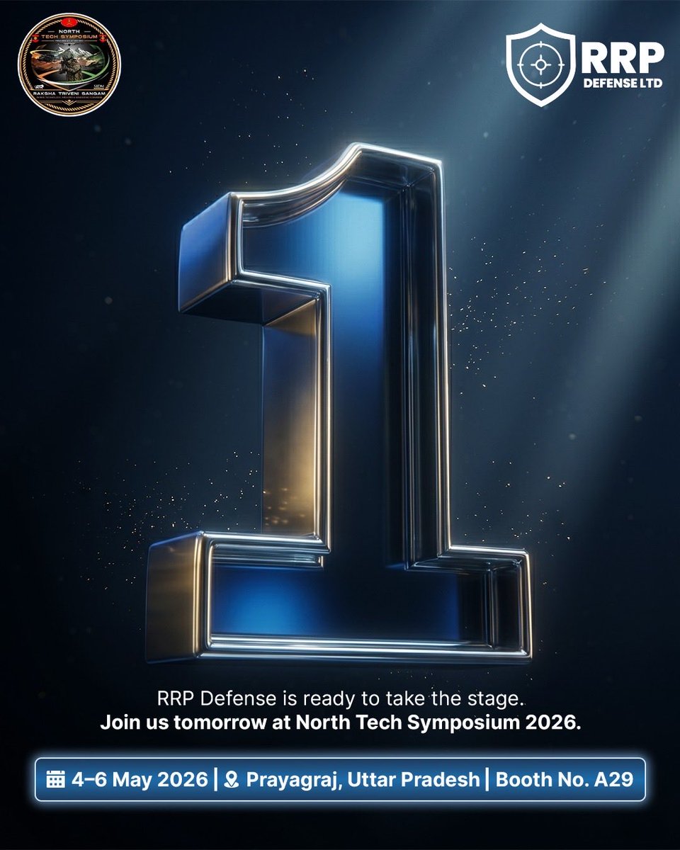 RRPS4E's tweet image. Day 1 starts tomorrow.
RRP Defense is at North Tech Symposium 2026. Find us at Booth A29, Prayagraj.
Come see what Indian defence tech looks like up close.
See you there. 

#NorthTechSymposium2026 #RRPDefense #MakeInIndia #IndianDefence #DefenceTech