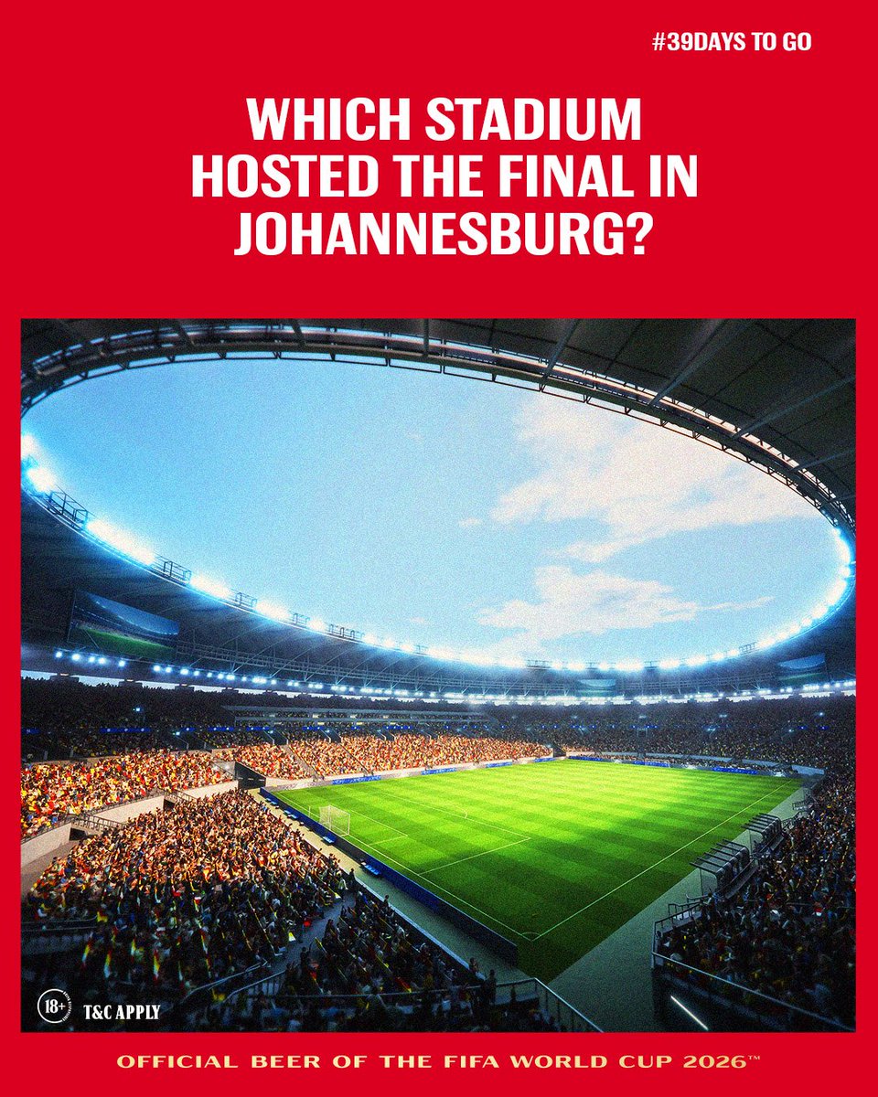 Which stadium in Johannesburg hosted the World Cup final?
Drop your answer in the comments and use the hashtags: #Budstalgia #BudweiserXFWC26 for a chance to win exciting prizes.🏆✨
T&amp;Cs apply.
NB: You Must Be Following Across Platforms.
#Budweiser