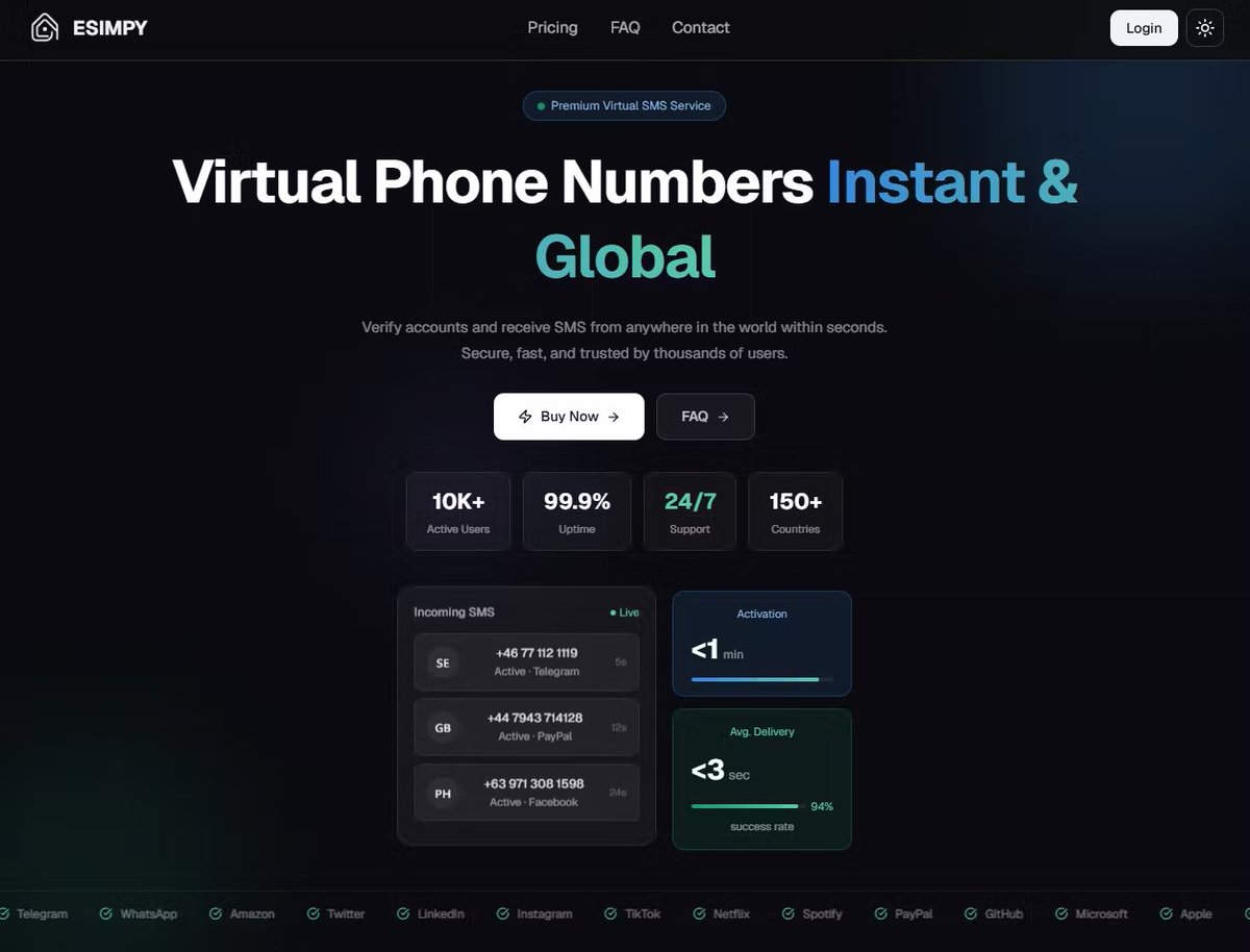 esimpy's tweet photo. ESIMPY is now on X.

We've been building this for a while and finally decided to bring it here. If you need virtual phone numbers for SMS verification for WhatsApp, Telegram, you name it!

Numbers from 20+ countries, ready in seconds. https://t.co/X93rcDG8Ud