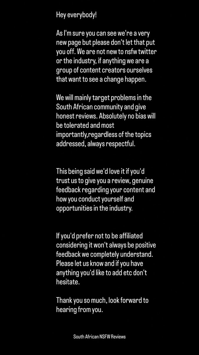SANSFWREVIEWS's tweet image. Come have a chat, vent your thoughts and most importantly remember it’s a safe space! 

#southafrica #nsfwtwtًً  #reviews