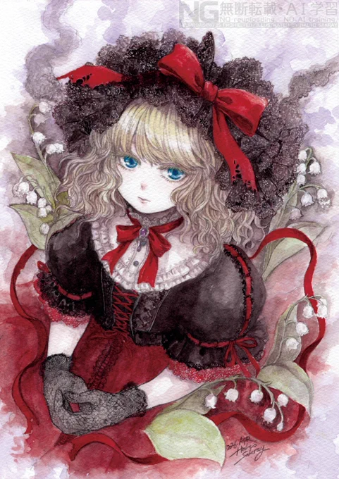 明日の例大祭、おえかき道場の原画展示コーナーにて、 東方アナログロリータ祭り合同誌 「LOLITA」寄稿の 透明水彩イラスト原画を展示します。 メディスンです。よろしくお願いします! #東方アナログロリータ祭り #例大祭23 東方アナログ祭り詳細こちら↓