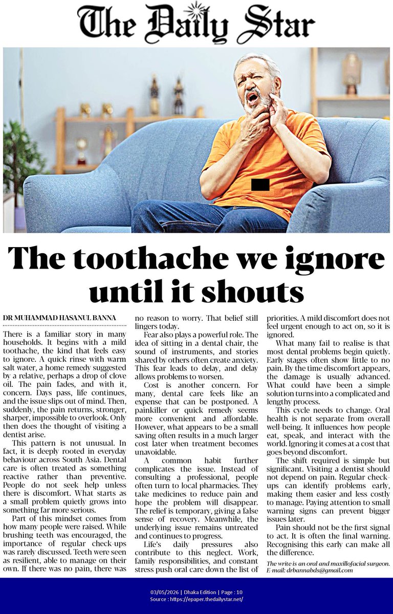 StarHealthBD's tweet photo. May 3 2026
The toothache we ignore until it shouts

https://t.co/gHykPm8Z03 https://t.co/idGzySulAH