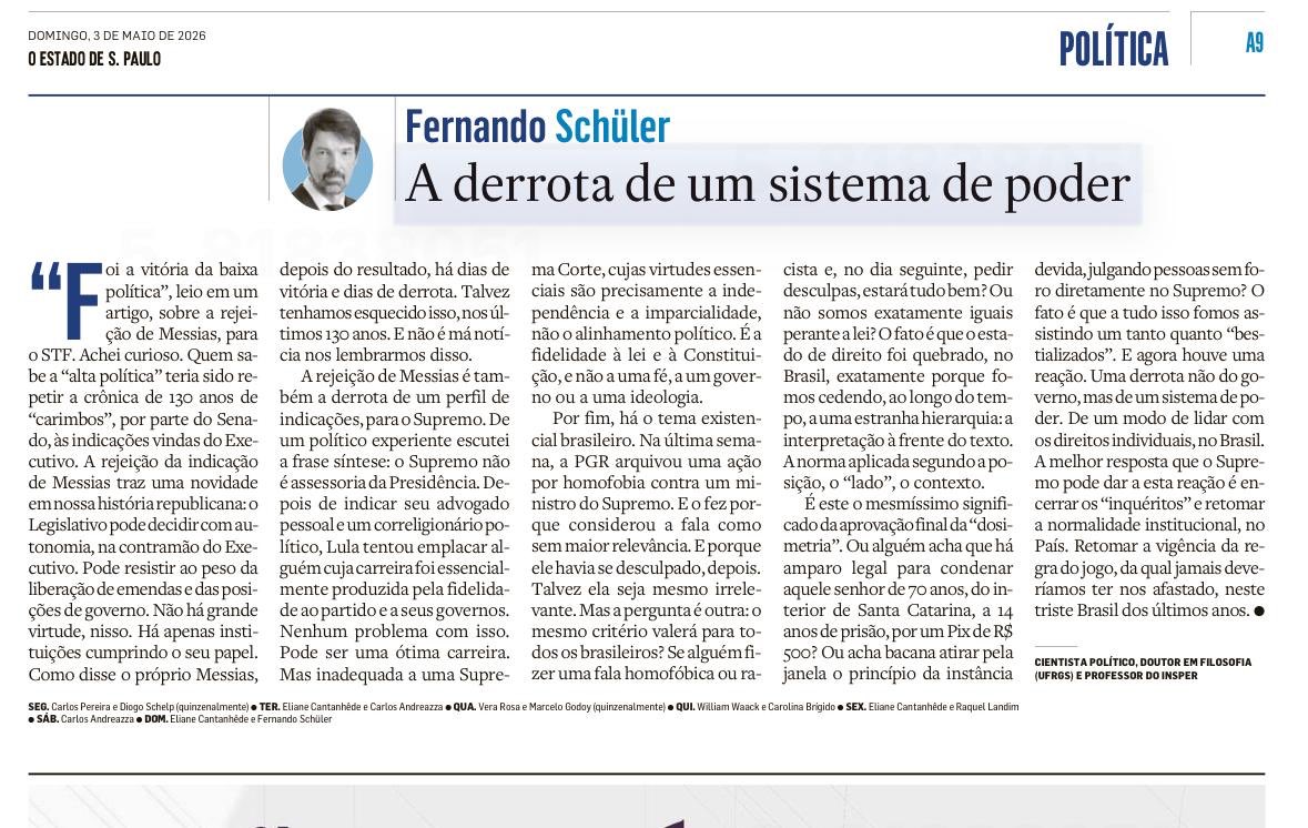 Leitura para começar bem o domingo. Foi isso mesmo: precisamos de um STF independente de Lula e que esteja vinculado apenas à lei e a Constituição.