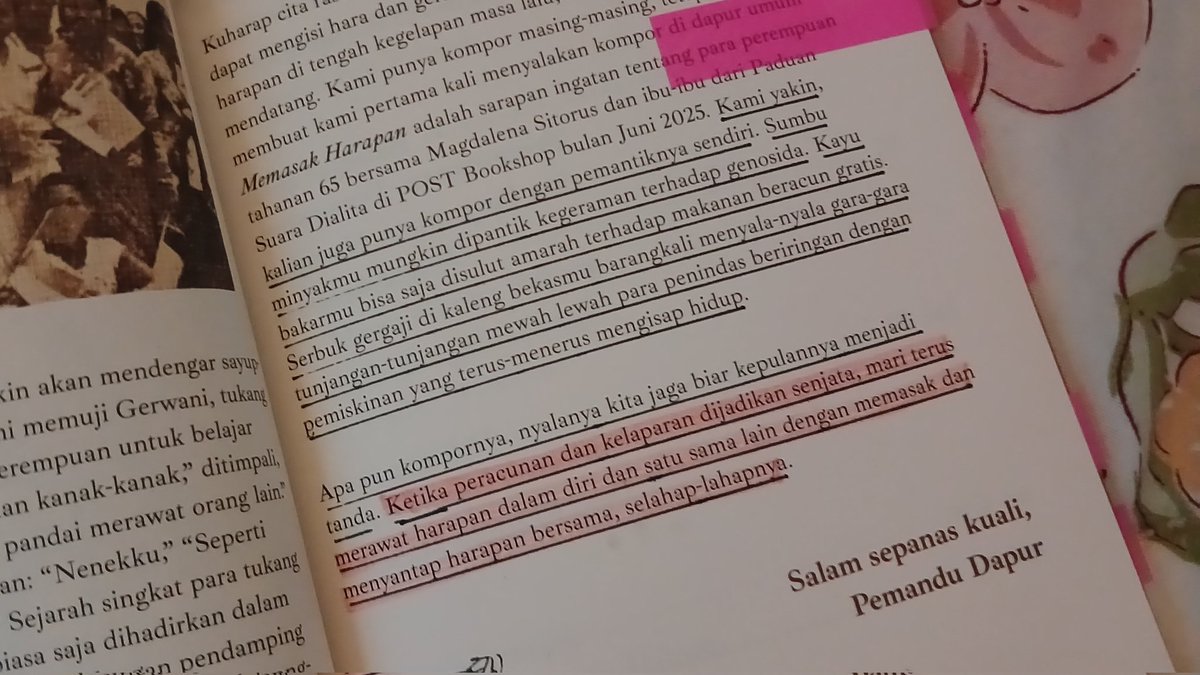 kerlipcahaya's tweet photo. Sangat hangat, seperti berada di dapur yang kompornya terus hidup &amp; aroma masakannya menguar! Resep makanan dalam Memasak Harapan ditulis beriringan dengan kisah-kisah perempuan Gerwani yang semoga akan selalu hidup, bahkan melalui makanan yang disajikan bersama yang disayang. ♡ https://t.co/pusTgzzwZs
