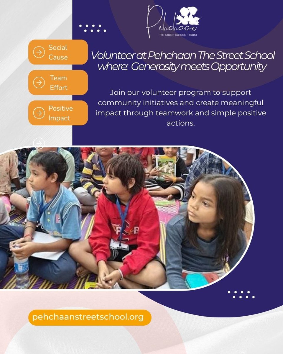 Tilotma7's tweet photo. Join as a Volunteer Intern 
@PehchaanTheStreet 

Gain real experience, build skills, connect with like-minded people, and be part of something meaningful.

Learn, grow, and create impact—together https://t.co/YAoTTZHOMA
