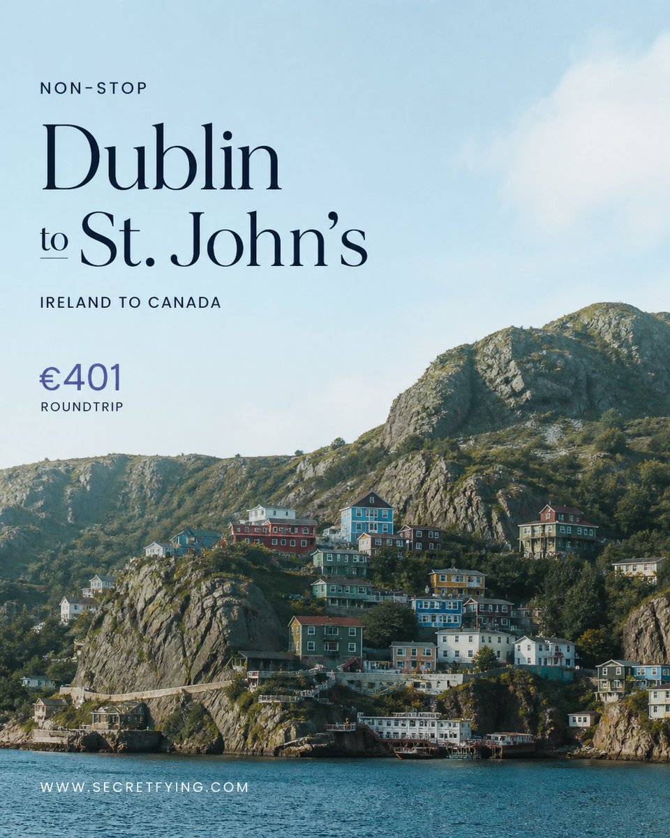 SecretFlying's tweet image. Non-stop from #Dublin, Ireland to St. John's, Canada for only €401 roundtrip #Travel

secretflying.com/posts/dublin-i…