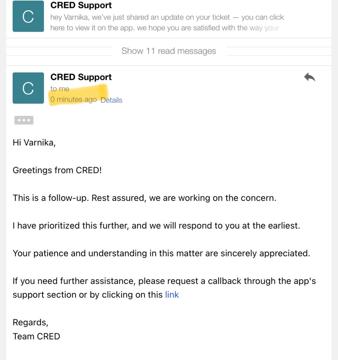 varnika92's tweet photo. @CRED_support @CRED_support Yet another system generated follow up reply, Please STOP harassing the customer, It has been more than 20days now, I had shared the CCTV proofs and even after that you guys are not able to provide a resolution, PATHETIC 
@nch1915 @kunalb11 @jagograhakjago https://t.co/DeCip3Avfd