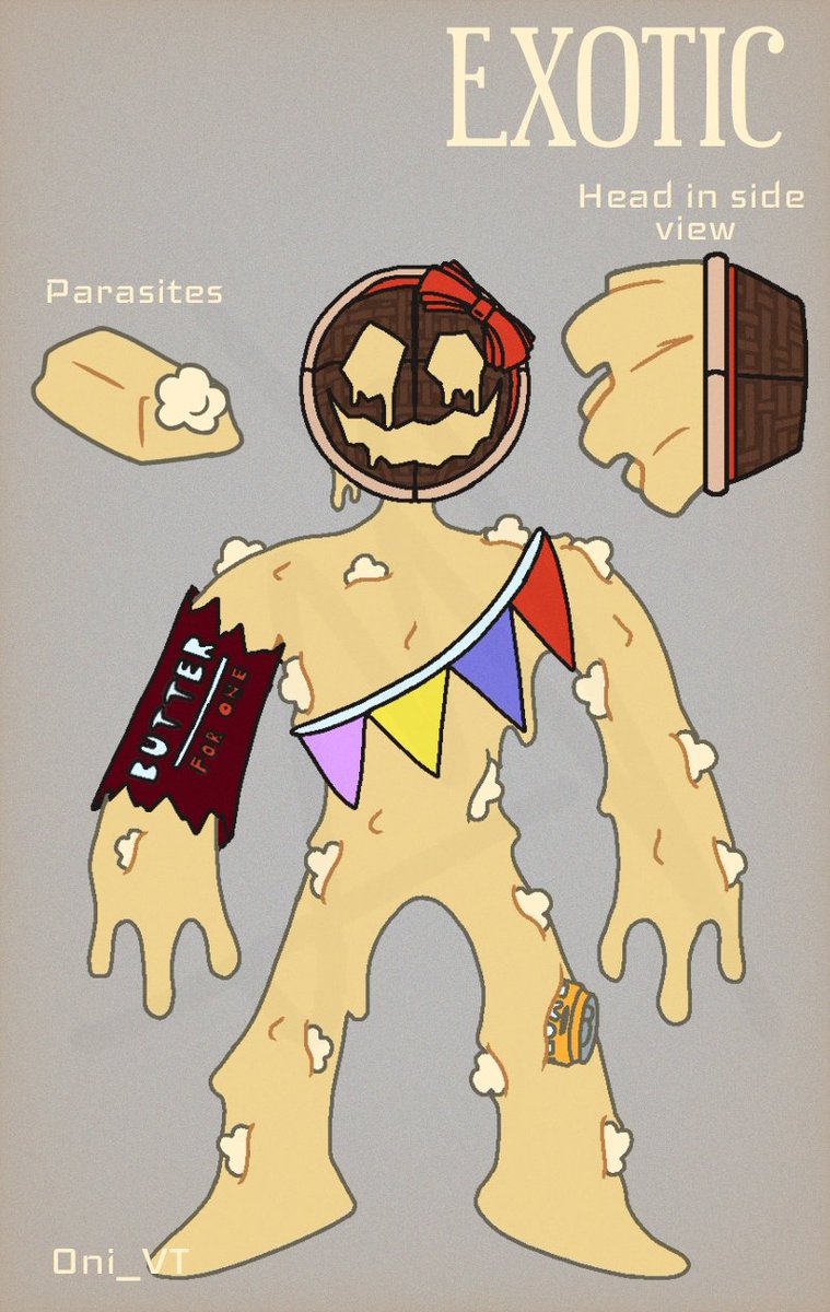 Oni_VT's tweet photo. This will be one of the last skins I make for a while.

Exotic is a skin obviously inspired on the Exotic Butters, the reward you get at the fake ending in Sister Location.

#BiteByNight #FNaF https://t.co/WKACM8mHeY