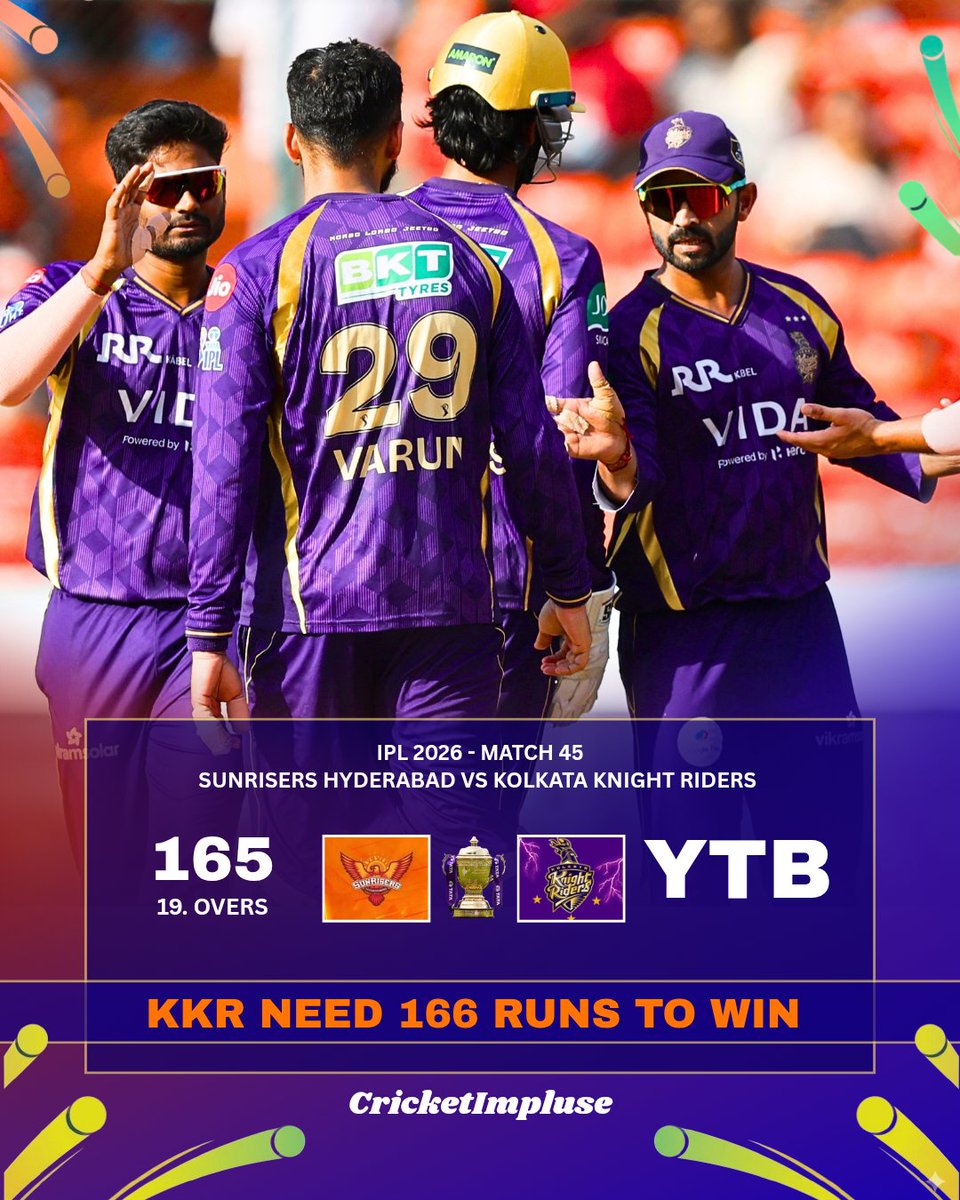 cricketimpluse's tweet image. From 105/2 to 165 all out — what a stunning comeback by KKR bowlers.🔥 

Now the big question: smooth chase or a hidden twist waiting? 🤔

#IPL2026 #KKRvSRH #CricketImpluse