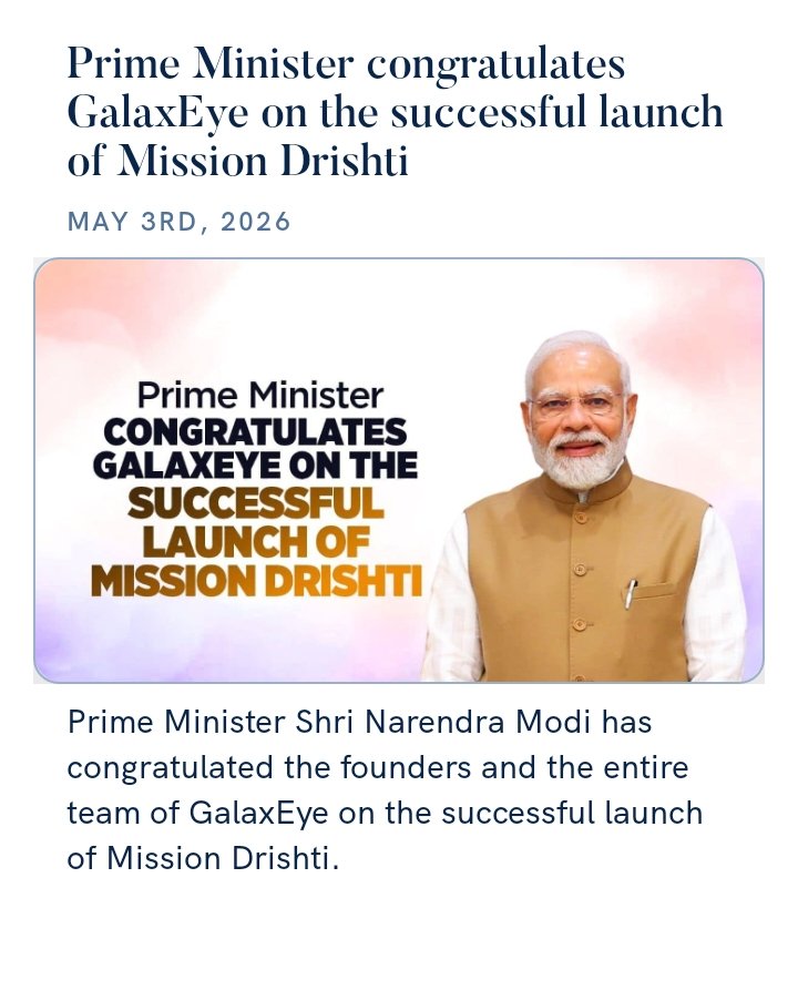 Prime Minister congratulates GalaxEye on the successful launch of Mission Drishti
nm-4.com/GQhyjL via NaMo App