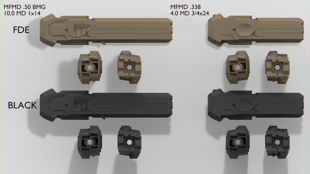 MarkH0225's tweet photo. MFMD .50 BMG 10.0 MD 1X14 and MFMD .338 4.0 MD 3/4X24 https://t.co/uk7XltPXT4