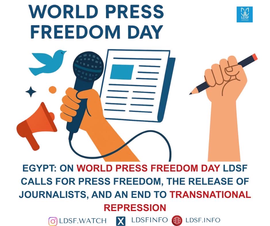 LdsfInfo's tweet image. On #WorldPressFreedomDay, we call for the immediate and unconditional release of all detained journalists in #Egypt, the lifting of restrictions on journalistic work, and an end to #TransnationalRepression targeting Egyptian journalists in exile.
More: ldsf.info/blog/2026/05/0…
