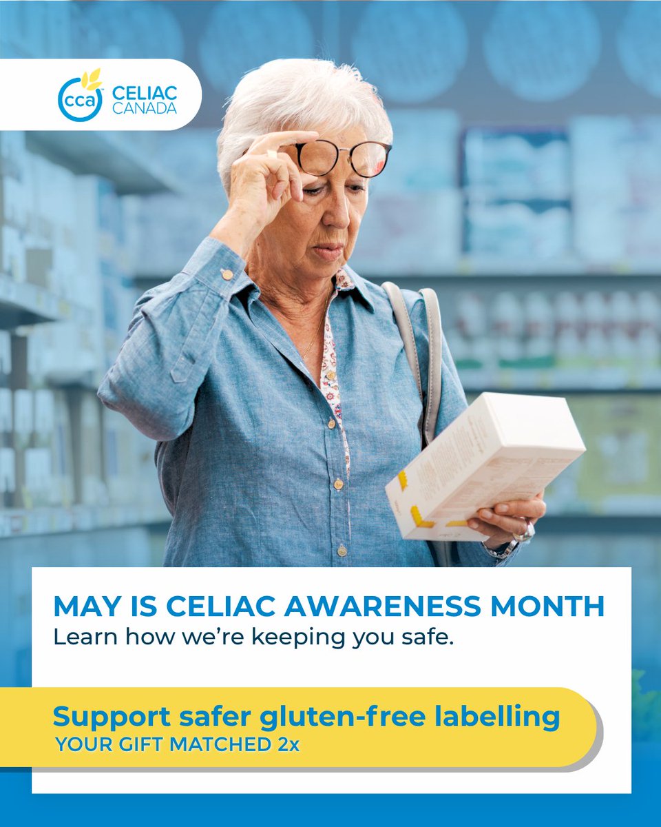 CCAceliac's tweet image. May is Celiac Disease Awareness Month 
Learn how we’re keeping you safe. 

Support safer gluten-free labelling 
Your gift matched 2x 

Donate now: celiac.donorsupport.co/page/FUNKCJJPB…

#Celiac #CeliacAwarenessMonth #GlutenFree #CeliacCanada #DonateNow