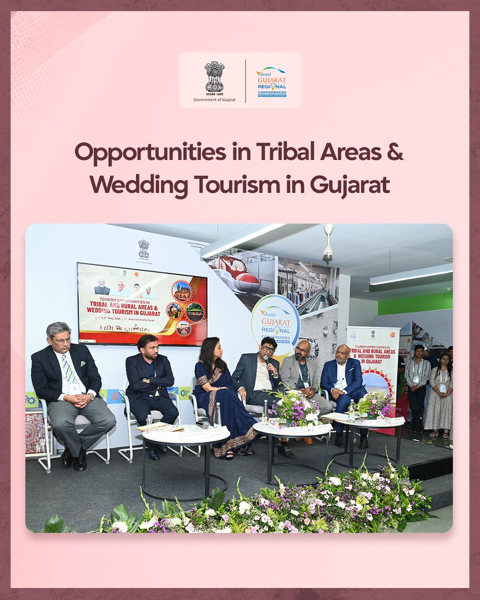 VibrantGujarat's tweet photo. An insightful session showcasing the untapped potential of tribal regions and wedding tourism. It highlighted cultural richness, infrastructure development, and opportunities to promote inclusive growth while boosting tourism-driven economic activities.

#VGRCSurat #VibrantGujarat #VGRC #VGRCSouthGujarat #VibrantGujaratRegionalConferences #VGRC2026 #InvestInGujarat #GujaratForGrowth #VocalForLocal #LocalToGlobal