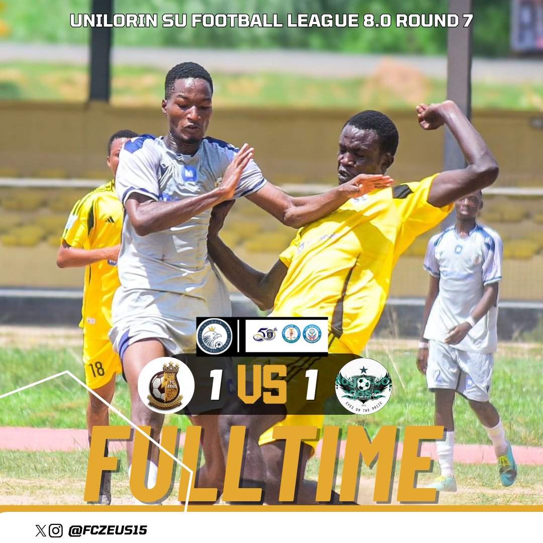 fczeus15's tweet photo. UNILORIN SU FOOTBALL LEAGUE 8.0
ROUND 7 RESULT

 Stalemate 

FC ZEUS B 1-1 H-high FC 

#FCZEUS | #UIL8.0 | #CmonZeus | #COYB https://t.co/2IxLj2KEoQ