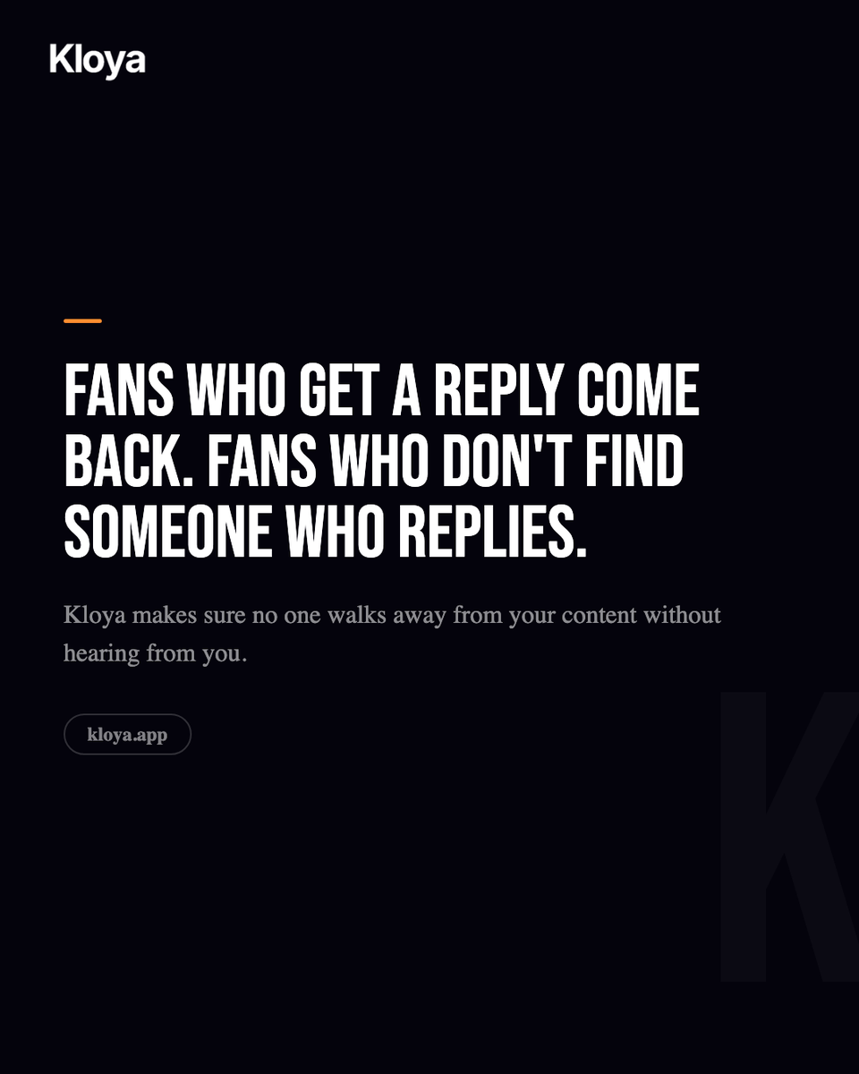 KloyaApp's tweet photo. Active comment threads can improve your reach. Kloya keeps every thread active.

Reply to every comment instantly and signal to Instagram your content is worth amplifying.
#Kloya #InstagramGrowth #CommentAutomation #InstagramAlgorithm #ContentCreator https://t.co/bFCbZCUptK