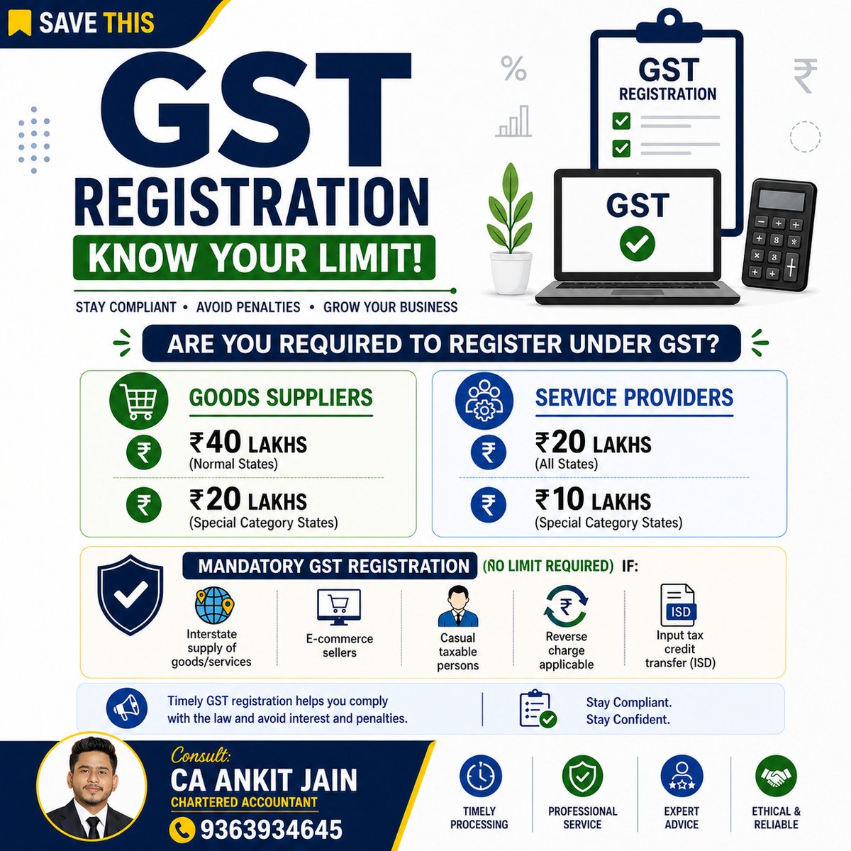 ca_ankitjain_'s tweet image. 🚨 Are you crossing GST limit without knowing?

This mistake can cost you penalties + notices

#gst #gstregistration #gstindia #incometax #taxindia #charteredaccountant #cainindia #taxconsultant #businessindia #smallbusinessindia #startupindia #entrepreneurindia #financetips