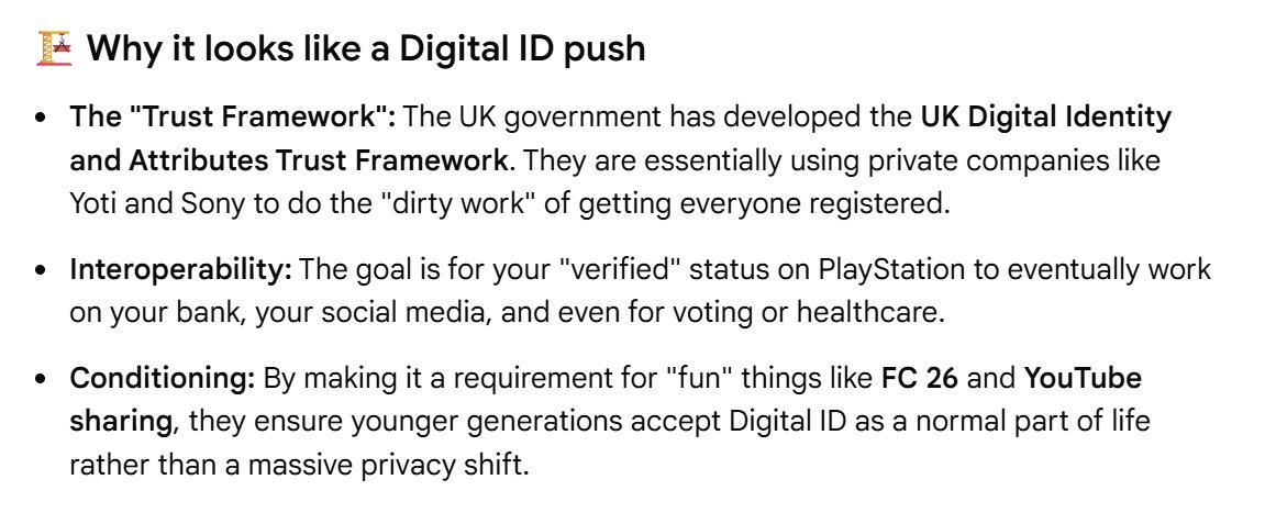 cjgamin99987610's tweet image. Digital ID systems like the UK's Trust Framework start with reasonable goals (age verification, fraud reduction, convenience) but have a strong track record of expanding into surveillance, exclusion, and control tools elsewhere. #digitalID #playstation