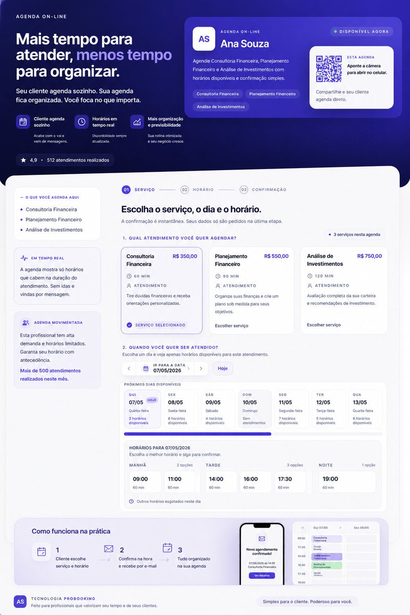 _ProBooking's tweet photo. E o cliente agenda sem depender de você.

Escolhe o serviço, vê os horários disponíveis e confirma na hora.

Sem troca de mensagens, sem confusão. https://t.co/QldhhbXC0T