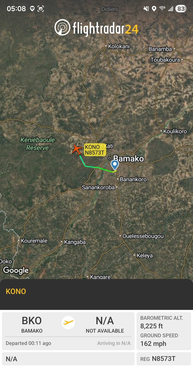 Borrowed7Time's tweet photo. Mali AF C208 N8573T #ABC42C as KONO tracking N from Bamako. This is an ISR platform which was donated in 2019. It now has Malian reg TZ42R but the old is still displayed.
@sipjack1776 @Dinlas3 @fabsenbln @LadyAstroJet https://t.co/GnBm2eDCh8