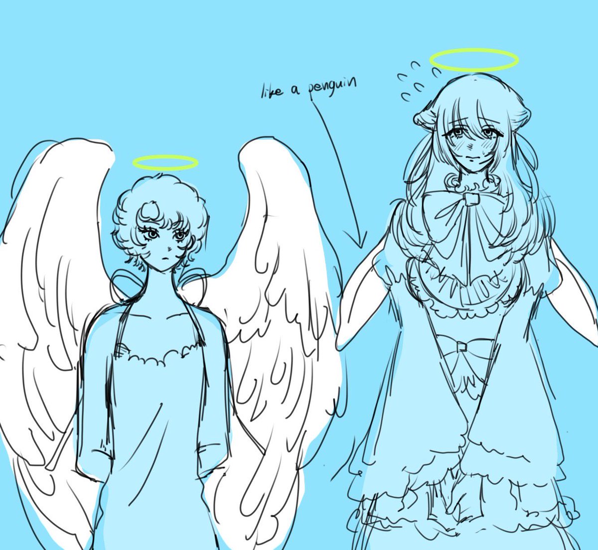 nnbndll's tweet image. 飛べない鳥がいるように、飛べない種類の天使もいるんだろうねというラクガキ
#創作　#oc