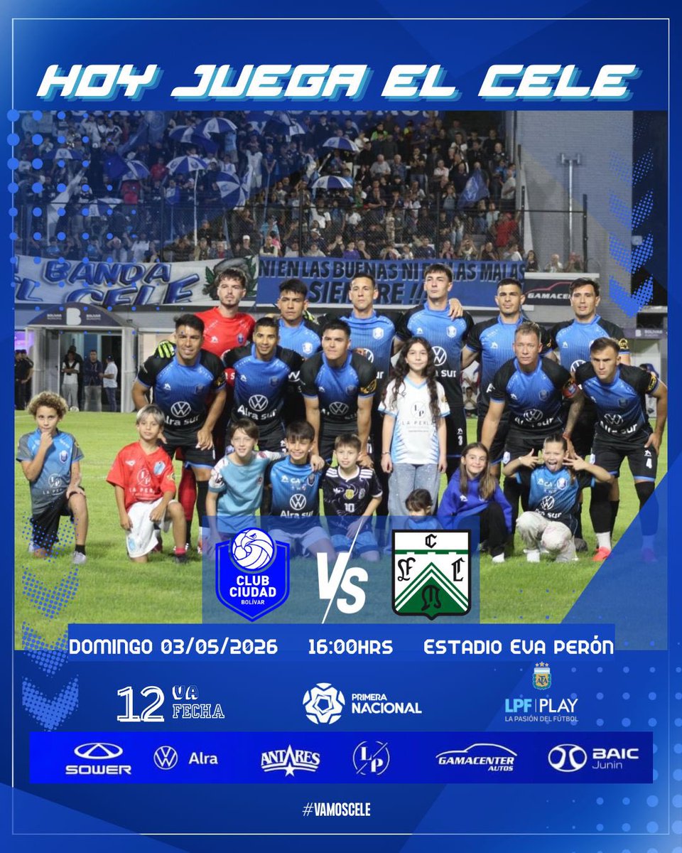 #PrimeraNacional

HOY JUEGA EL CELE🩵

90 minutos de pasión, en casa⚽️🦅

📆 Dom 03/05/26
⌚️ 16:00 hrs
🏟️ Eva Perón

Todos juntos!
#VamosCele🩵