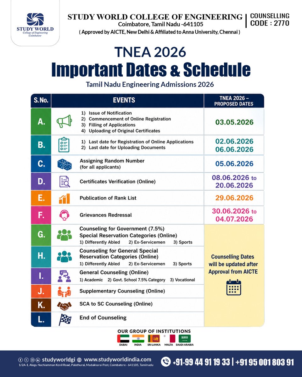 StudyWorldGI's tweet photo. Stay ahead with the official Important Dates &amp; Schedule.
Don’t miss your chance to secure your engineering future.

Mark your calendar. Plan smart. Apply on time. https://t.co/PsDCDw8Dkh