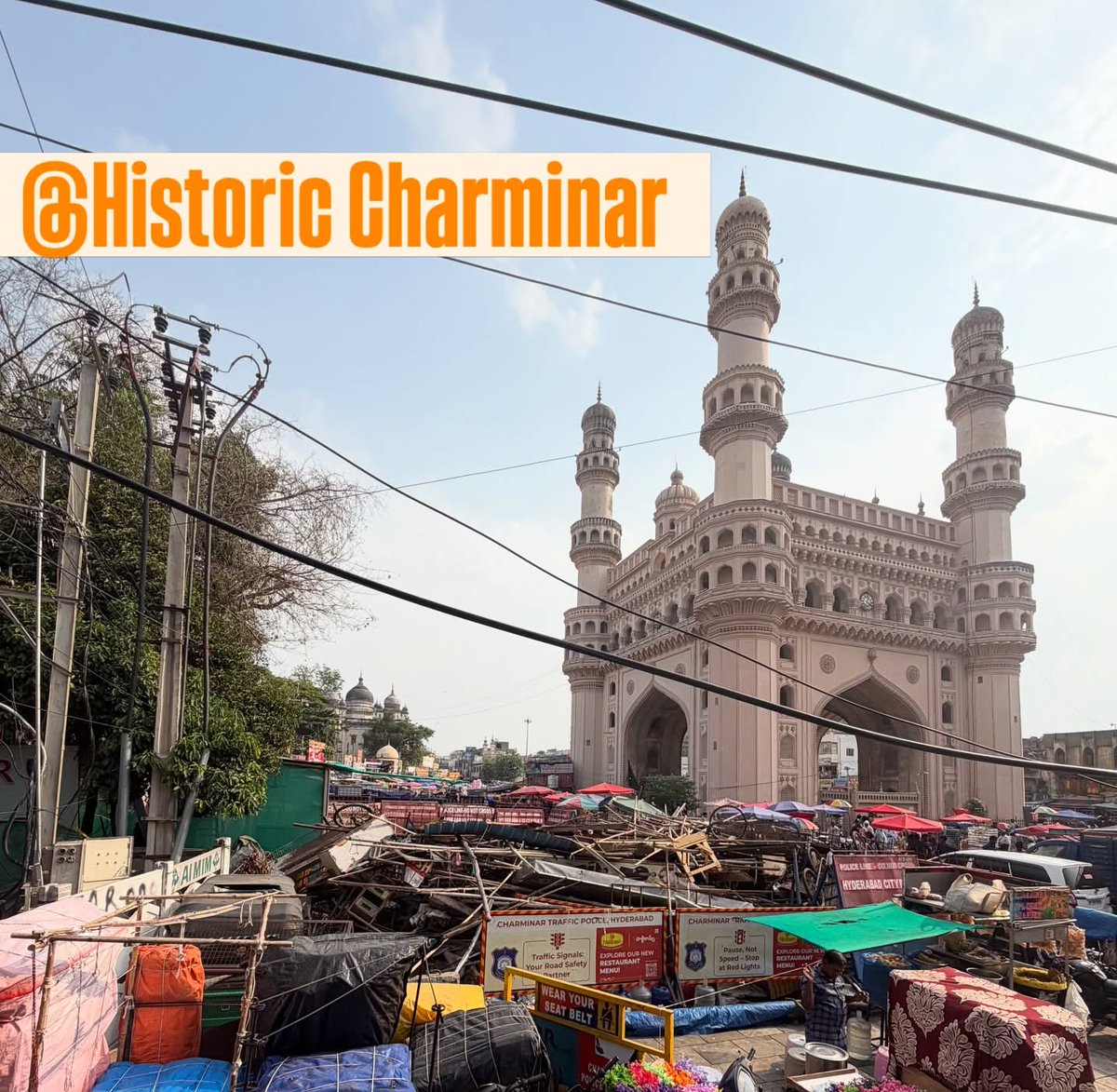 mukramboxer's tweet photo. "Urgent attention required at Charminar! The area has been turned into a dumping ground for scrap and barricades. This must be cleared to maintain our city's heritage. Requesting @VcSajjanar and @hydcitypolice to take swift action. #HistoricCharminar #CivicIssue #Hyderabad" https://t.co/huBigyUGzZ