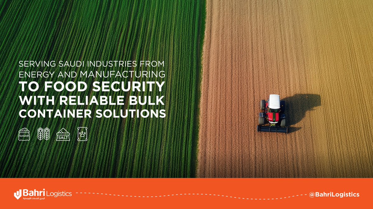 BahriLogistics's tweet photo. Supporting Saudi industries requires reliable logistics that can handle scale and complexity.

From energy and manufacturing to food security, Bahri Logistics delivers dry bulk container solutions that keep critical supply chains moving efficiently and consistently. https://t.co/Oph7WkRSQ2