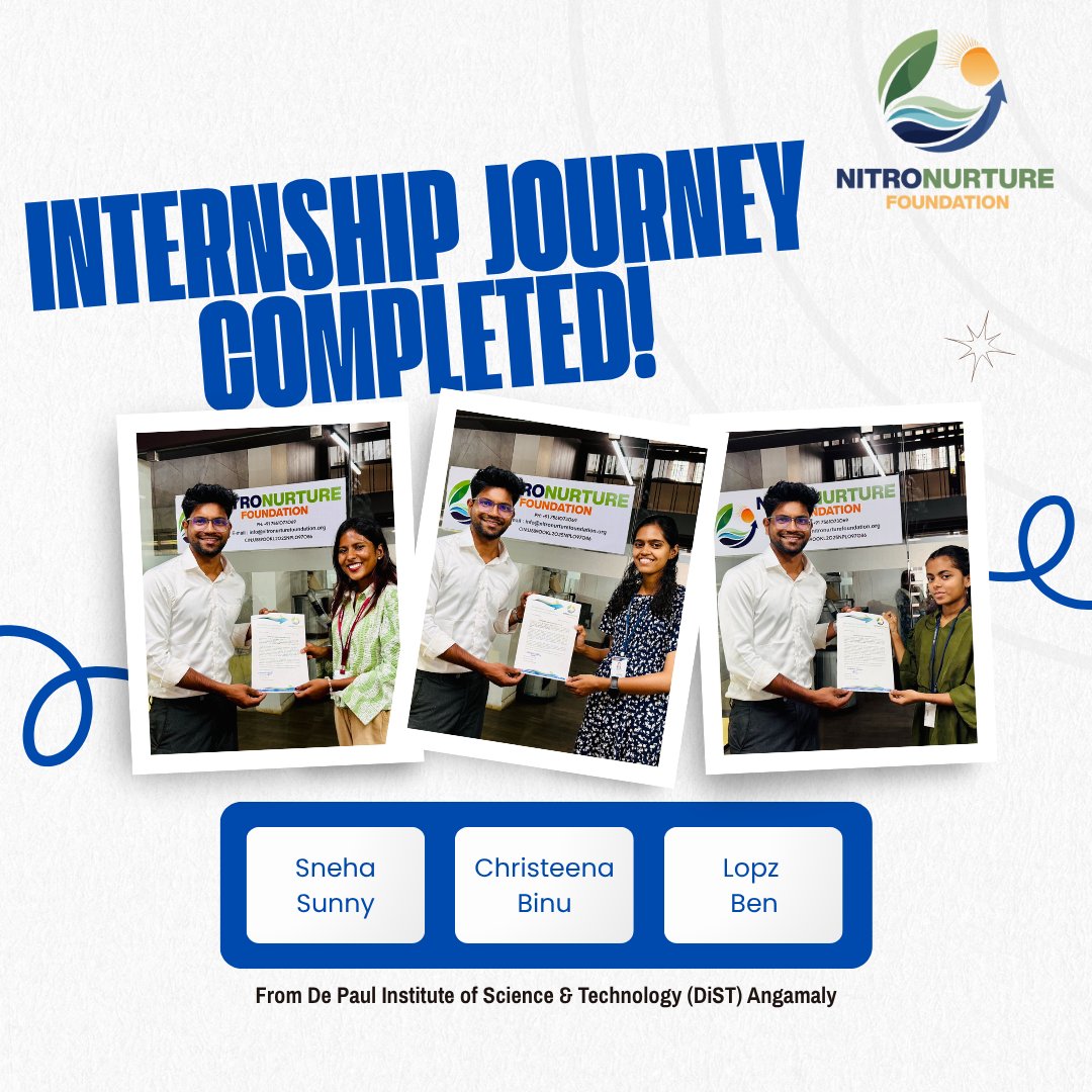 NitronurtureF's tweet image. Proud to celebrate the successful completion of our internship program with students from De Paul Institute of Science &amp;amp; Technology (DiST), Angamaly.
Wishing them continued success in their journey ahead.
#InternshipSuccess #CareerGrowth #FutureLeaders