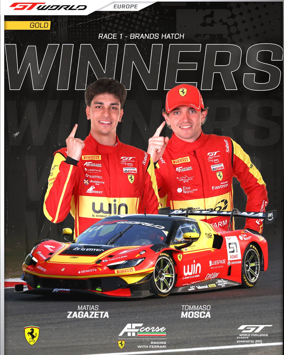 GTWorldChEu's tweet image. 🏆 W I N N E R S 🏆

After an action-packed Race 1 at Brands Hatch, Arthur Leclerc and Thomas Neubauer secure the overall victory with Zagazeta and Mosca claiming the Gold Cup victory. Malykhin and Nesov follow with a victory in the Silver Cup! 🙌

#GTWorld | #GT3 #Motorsport