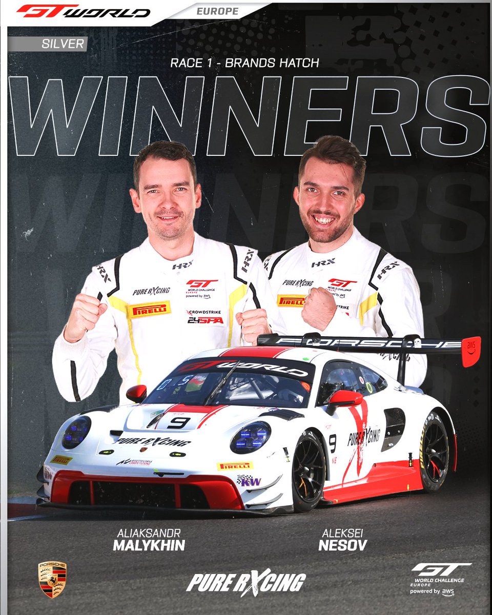 GTWorldChEu's tweet image. 🏆 W I N N E R S 🏆

After an action-packed Race 1 at Brands Hatch, Arthur Leclerc and Thomas Neubauer secure the overall victory with Zagazeta and Mosca claiming the Gold Cup victory. Malykhin and Nesov follow with a victory in the Silver Cup! 🙌

#GTWorld | #GT3 #Motorsport
