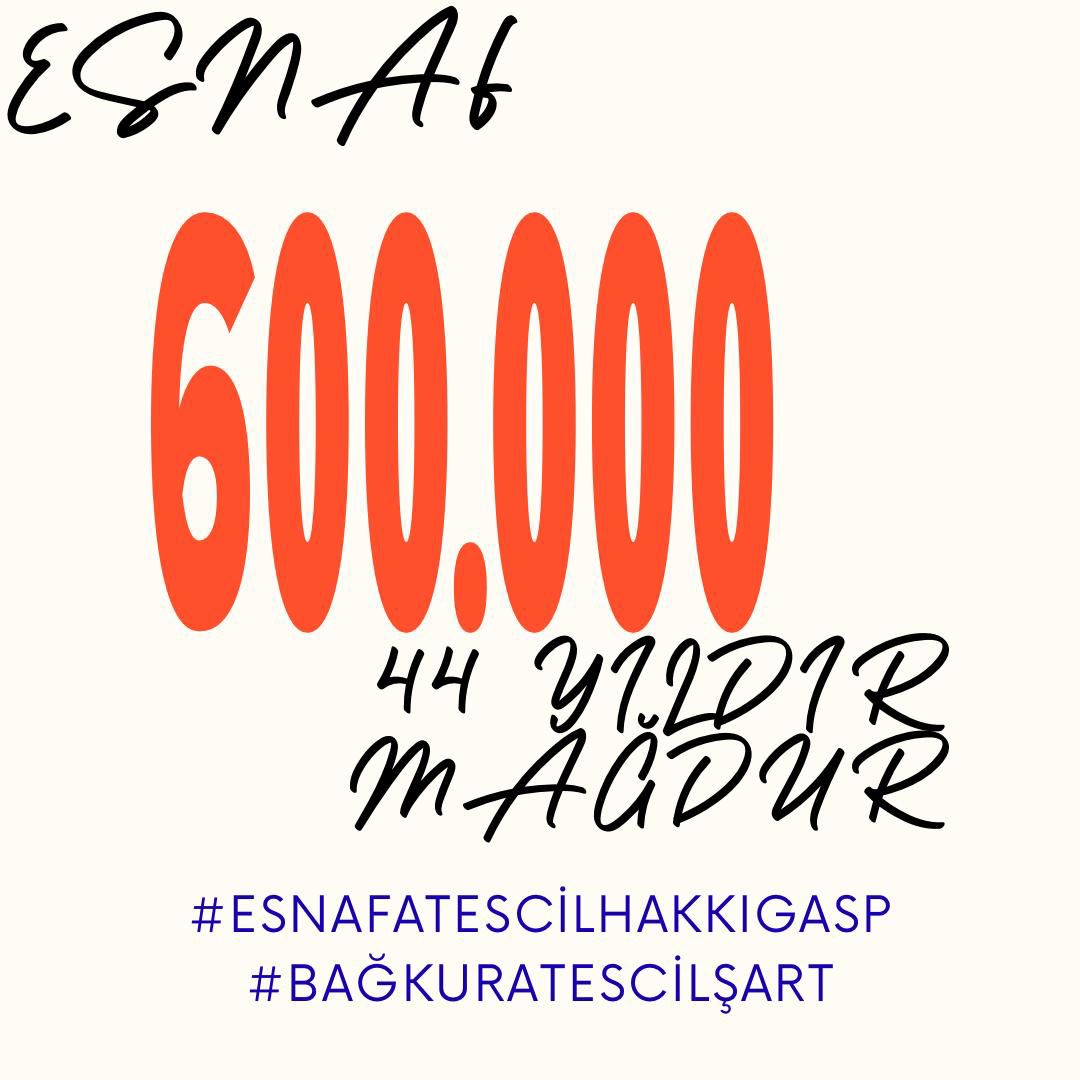 <a href="/demircii_sevgi/">Sevgi Demirci</a> 1982 ve 2008 yılları arasında Bağ-Kur’a kayıt yaptıramamış esnafın hakkı bildirim yapılmadan elinden alınmıştır
#bağkurtescilşart #bağkurtescilmağdurları  <a href="/tcbestepe/">T.C. Cumhurbaşkanlığı</a> <a href="/MhpTbmmGrubu/">MHP TBMM Grubu #MHP</a> <a href="/herkesicinCHP/">CHP 🇹🇷</a> <a href="/melih_meric/">Melih Meriç</a> <a href="/cenginyurt52/">Cemal Enginyurt</a> <a href="/B_Palandoken/">Bendevi Palandöken</a> <a href="/FilizKKonca/">🧭 Filiz KOÇ KONCA</a>