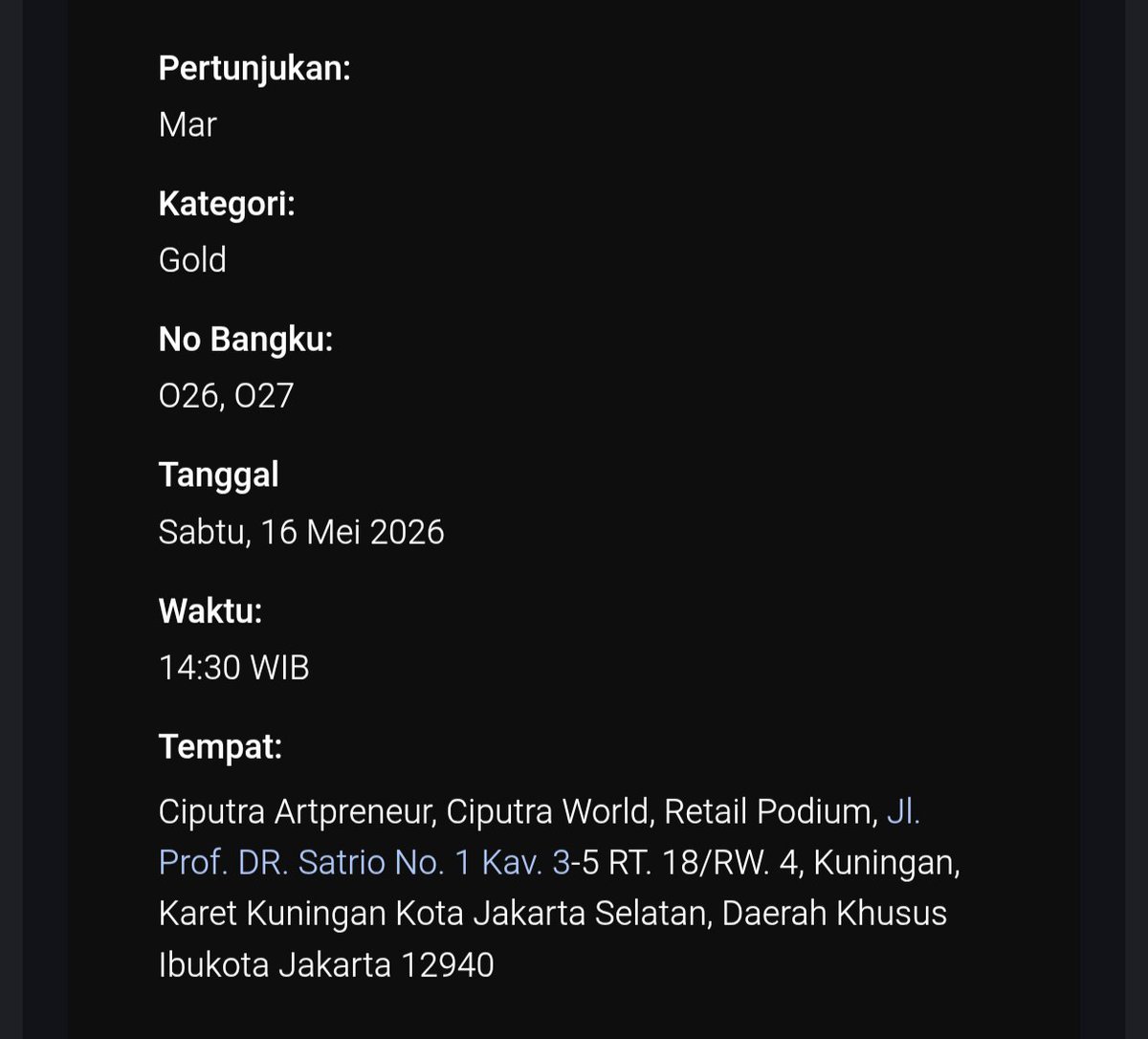 best2432's tweet photo. Guys, dijual tiket teater musikal "MAR" di hari Sabtu, 16 Mei 2026 jam 14.30. ada 2 tiket yaaa, yang mau bisa langsung dm ajaaa #mar #teatermusikal #dijualcepat #siang https://t.co/P6z7x4KCmC