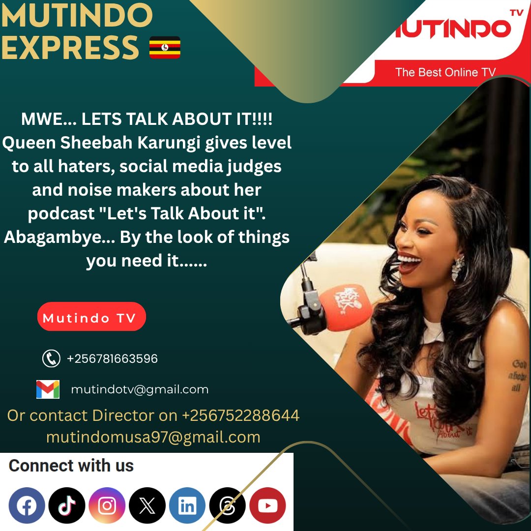 MutindoTVug's tweet photo. Mutindo Express 🇺🇬 
@Ksheebah1 gives level to all social media judges and noise makes about her podcast.....
"By the look of things you need it"
"It's her time to speak.. your time to listen"
#SheebahKarungi
#MutindoExpress
#MutindoTV https://t.co/z5188IhHRM