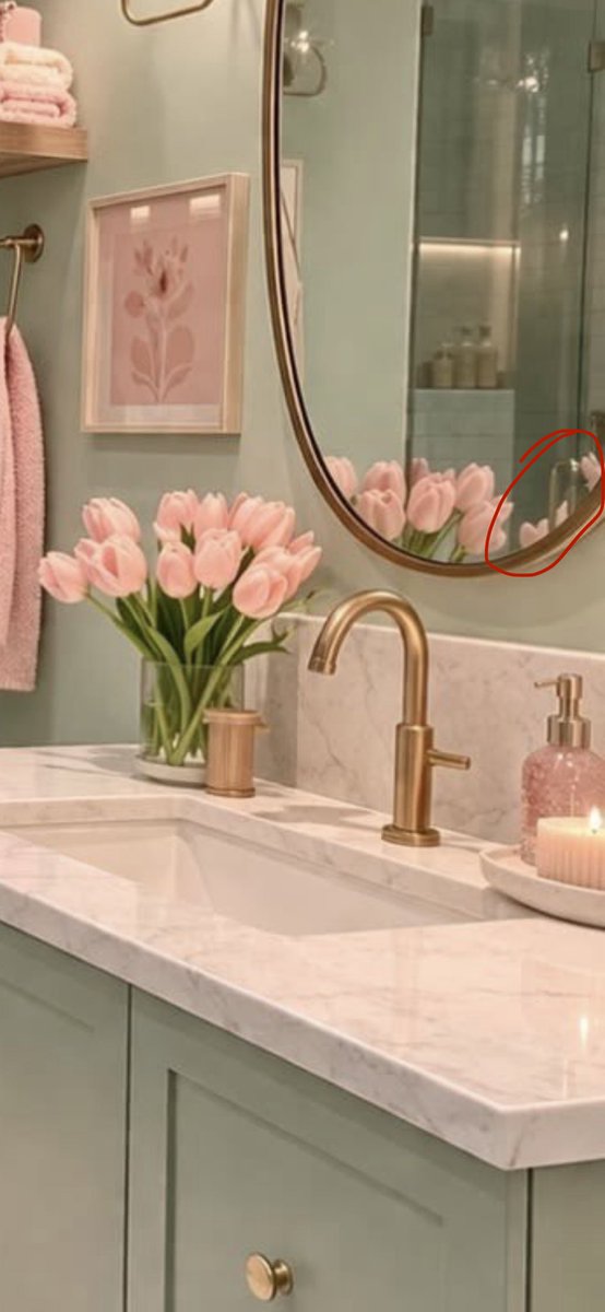 Eclipse_ezera's tweet photo. @thetomdiego @allie__voss The thing that I caught was the flower reflection, not only do I think they’re positioned in a way that they wouldn’t be reflected but also there’s extra random flowers in the mirror that aren’t there! https://t.co/XgjPixydPy