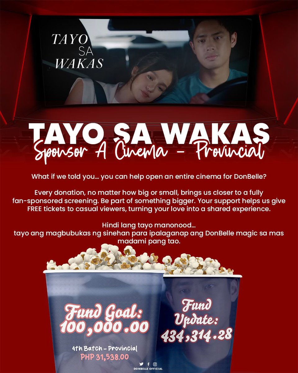 🎬 SPONSOR A CINEMA – PROVINCIAL CHALLENGE 2.0

With your incredible support, bubblies, we’re so happy to finally share that we were able to complete our ₱30,000 goal for Naga! 🥹✨ Thank you so much to everyone who helped make this possible. We continue moving forward with this