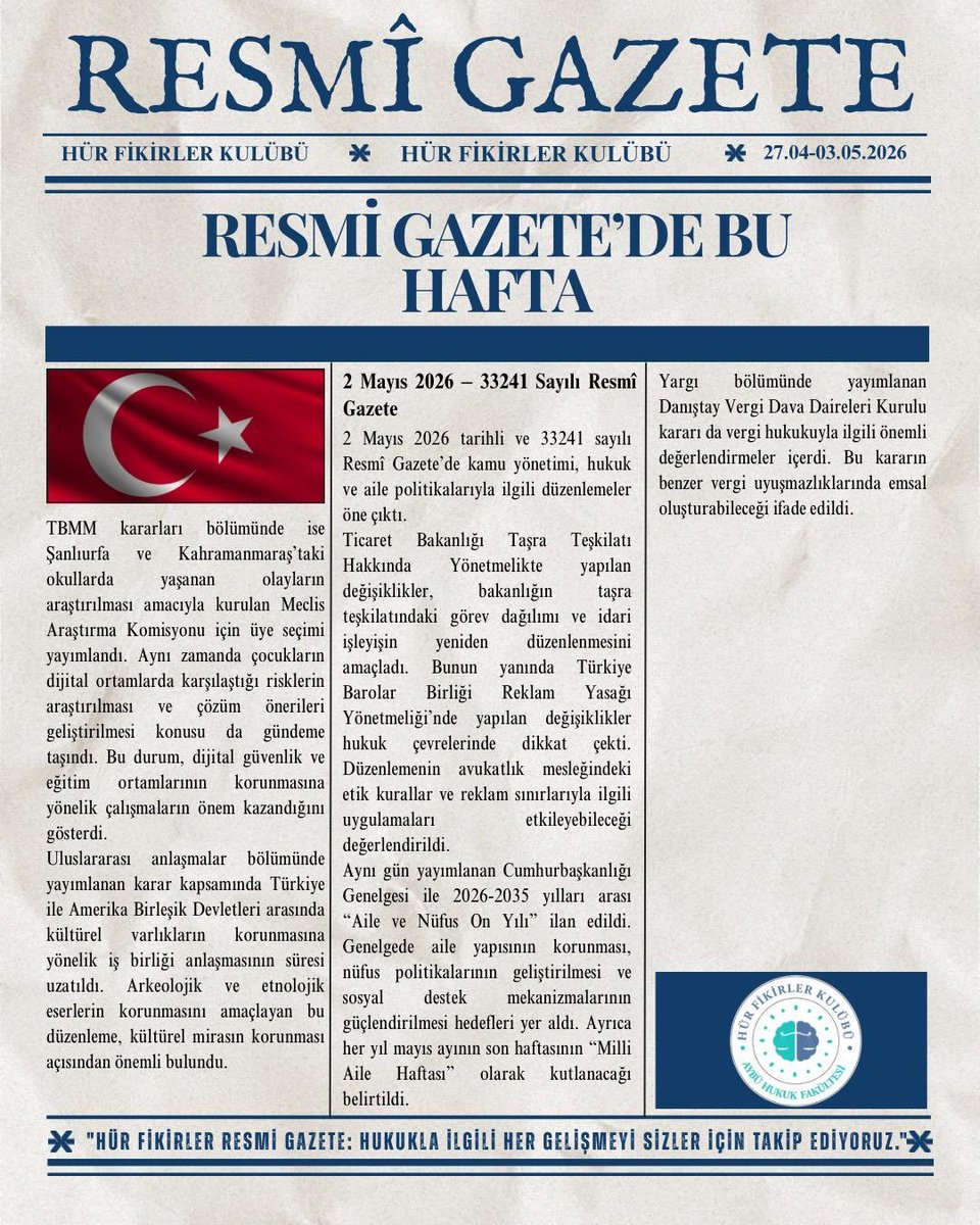 hurfikirybu's tweet photo. Bu hafta Resmi Gazete'de neler oldu? Hür Fikirler olarak biz inceledik, siz bilinçle takip edin. ✨️⚖️

#resmigazete #hukuk #kanun https://t.co/cCsjJHcasx