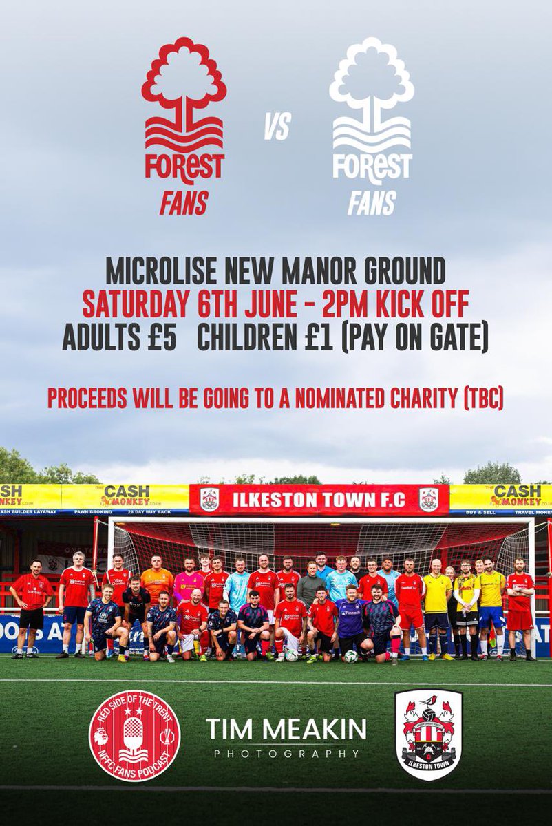 redsidetrentpod's tweet photo. For the 4th season in a row, we are pleased to announce our annual fans/charity game at @ilkestontown_fc ⚽️

We’ve messaged most who played last season to give a 1st refusal, if haven’t had a message then please give us a DM 📩

If you are interested in playing & haven’t before then give us a DM also 📨

£30 PP which includes 60 mins play, team of officials, professional photographer, footballs & a contribution to a charity/organisation TBC 💷

All Forest fans welcome to come & watch. Bar & food kiosk will also be open 🍺🍔

#NFFC 🔴