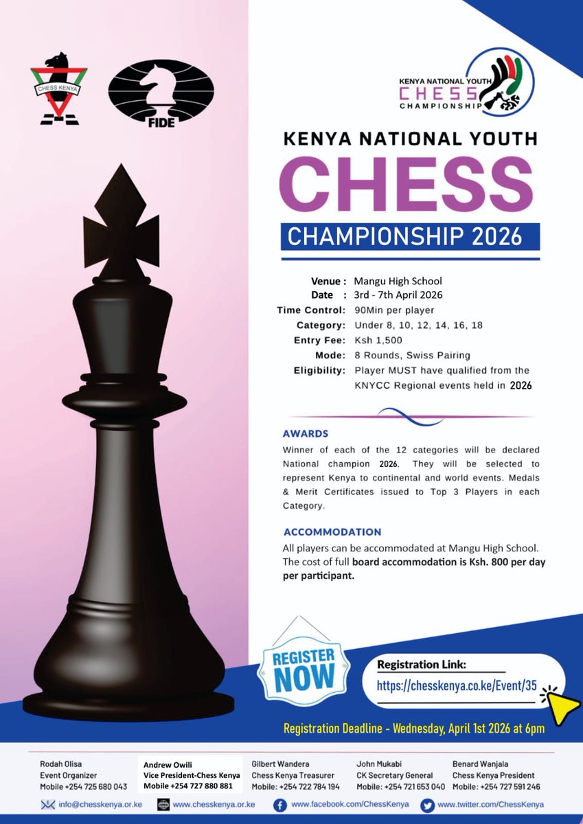 KimBhari's tweet photo. It is Africa's biggest chess event!

The 2026 Kenya National Youth Chess Championship with over 8,000 kids from 1,469 schools!

https://t.co/OKvtnEDopZ https://t.co/U6nRvo6Vbc