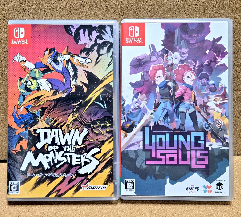 oldgameman's tweet photo. お疲れ様です🤗✨
今日はスイッチソフトを購入してきました(^^)
特にドーンオブザモンスターズとヤングソウルは知らなかったソフトで面白そうです☺️
ハンドレットラインはSRPG見たいですね🤗✨
ヤンキーブラザーは安かった(^^)

＃スイッチ https://t.co/nZzVjWt8Pp