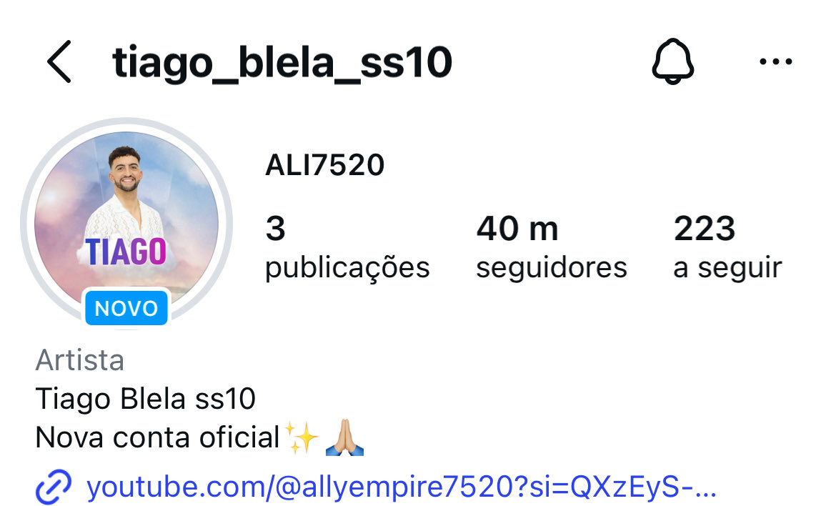 Objetivo principal seguir o Instagram do Tiago e fazê-lo recuperar os seguidores da conta principal dele que foi desativada

instagram.com/tiago_blela_ss…

 #tieva #ali7520